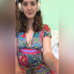 Anthropologie Champagne & Strawberry dress - maxi dress with attached belt